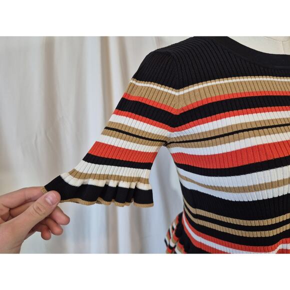 Cinq à Sept Colorful Striped Ribbed Short Sleeve Peplum Top XS - Picture 6 of 10